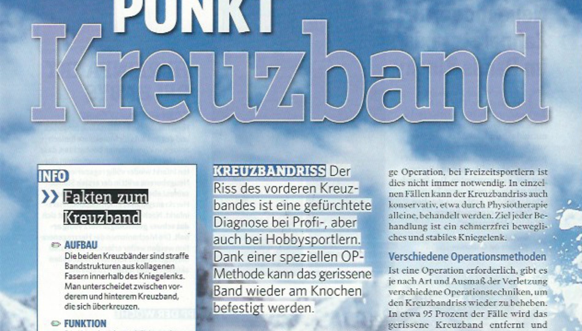 "Schwachpunkt Kreuzband" (Gesund & Fit Magazin, Jänner 2016)