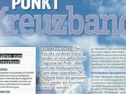 "Schwachpunkt Kreuzband" (Gesund & Fit Magazin, Jänner 2016)